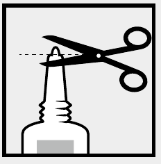 Cutting the nozzle tip of the 5 g, 10 g or 20 g tube, as shown in the patient leaflet